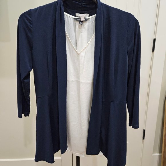 Roz & Ali Tops - Navy Blue Open Front Cardigan